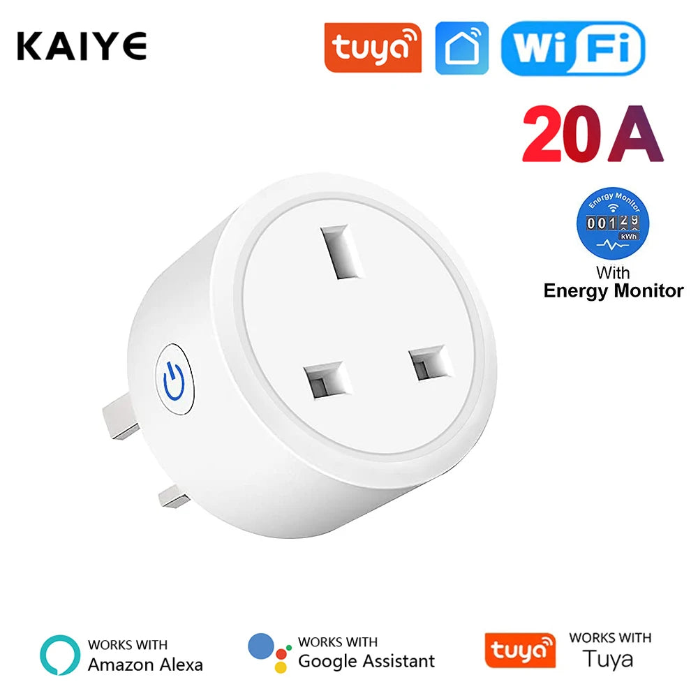 Enchufe inteligente con WiFi para el hogar, toma de corriente inalámbrica con temporizador, Monitor de energía, funciona con Alexa y Google Home, 20A, Tuya, Reino Unido Leedoar