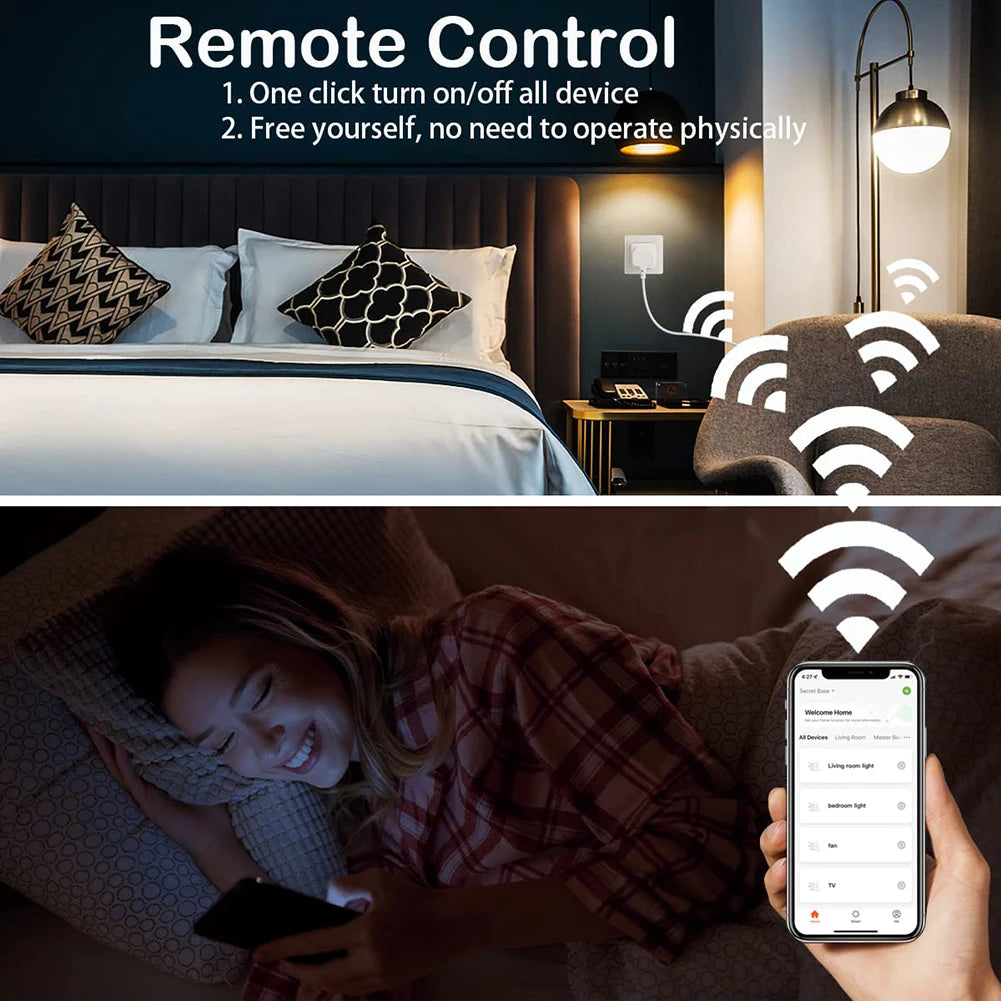 Enchufe inteligente con WiFi para el hogar, toma de corriente inalámbrica con temporizador, Monitor de energía, funciona con Alexa y Google Home, 20A, Tuya, Reino Unido Leedoar