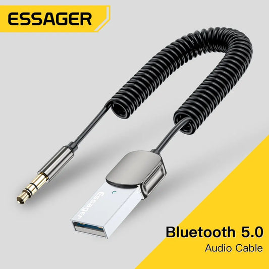 Adaptador auxiliar Bluetooth Essager Dongle USB a conector de 3,5 mm Kit de manos libres Bluetooth 5.0 para receptor de coche Transmisor BT 