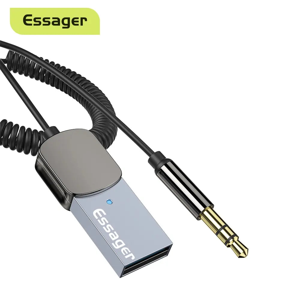 Essager Bluetooth Aux Adaptador Dongle USB para Jack de 3,5 mm Áudio de carro Aux Bluetooth 5.0 Kit mãos livres para receptor de carro Transmissor BT 