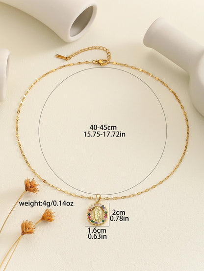 European and American Fashion and Gorgeous Women's All Sky Star Micro Inlaid Colorful Zircon Virgin Mary Hollow Necklace Leedoar