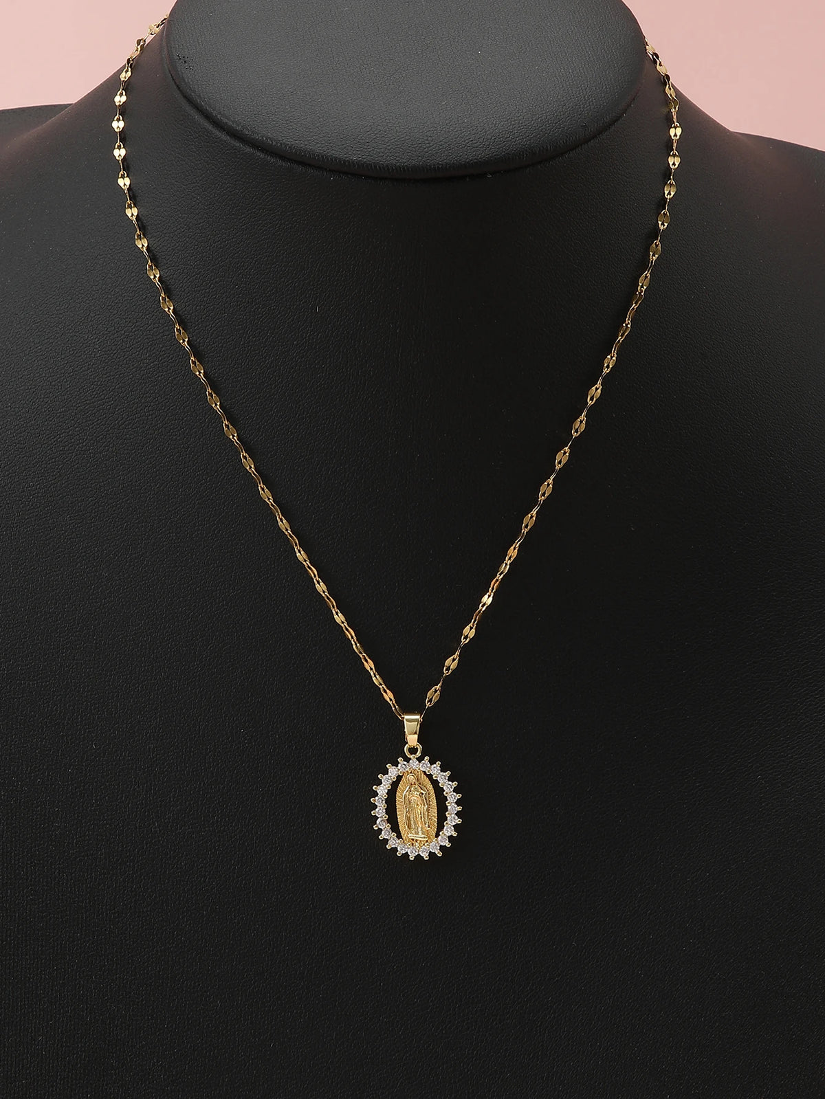 European and American Fashion and Gorgeous Women's All Sky Star Micro Inlaid Colorful Zircon Virgin Mary Hollow Necklace Leedoar