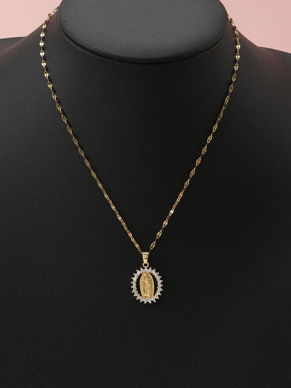 European and American Fashion and Gorgeous Women's All Sky Star Micro Inlaid Colorful Zircon Virgin Mary Hollow Necklace Leedoar