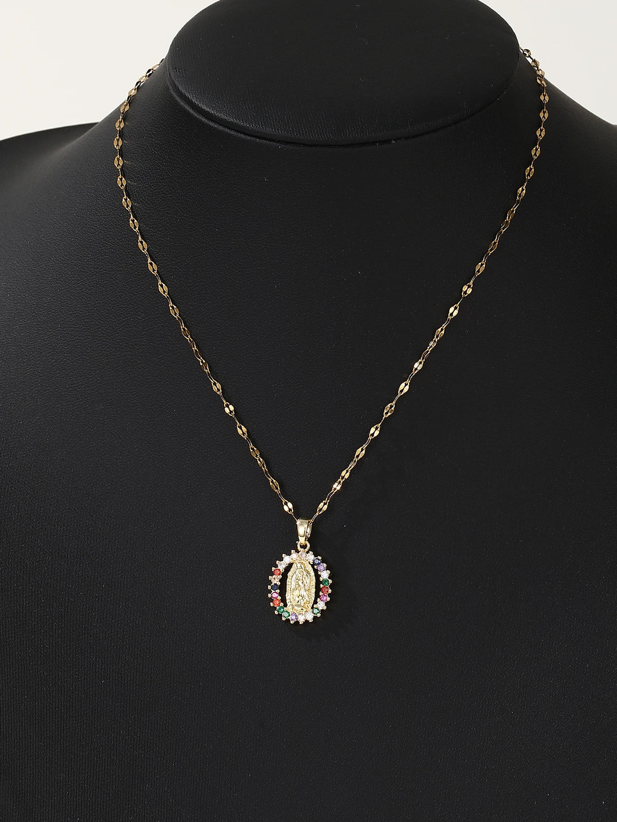 European and American Fashion and Gorgeous Women's All Sky Star Micro Inlaid Colorful Zircon Virgin Mary Hollow Necklace Leedoar