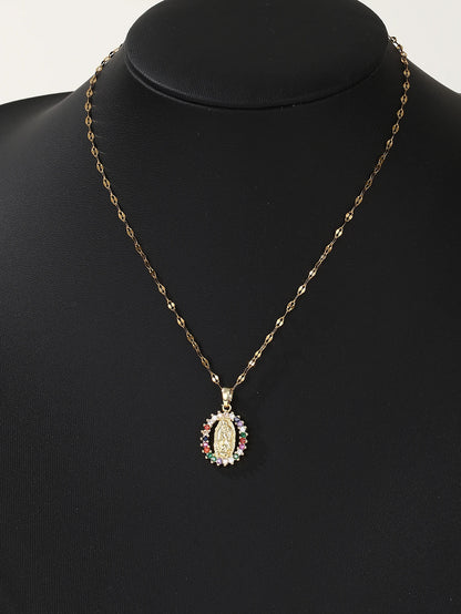 European and American Fashion and Gorgeous Women's All Sky Star Micro Inlaid Colorful Zircon Virgin Mary Hollow Necklace Leedoar