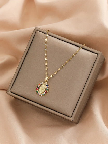 European and American Fashion and Gorgeous Women's All Sky Star Micro Inlaid Colorful Zircon Virgin Mary Hollow Necklace Leedoar