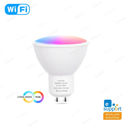 Bombillas LED GU10 Zigbee de Ewelink, lámpara LED inteligente con WiFi, RGB, CW, WW, control por aplicación Ewelink, funciona con Alexa, Google Yandex 