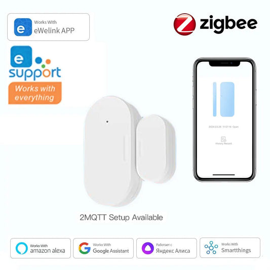 Sensor de porta e janela ZigBee Ewelink Sensor de entrada Segurança Sensor de porta antirroubo Alarme Smart Life Sensor de porta magnético Alexa Google 