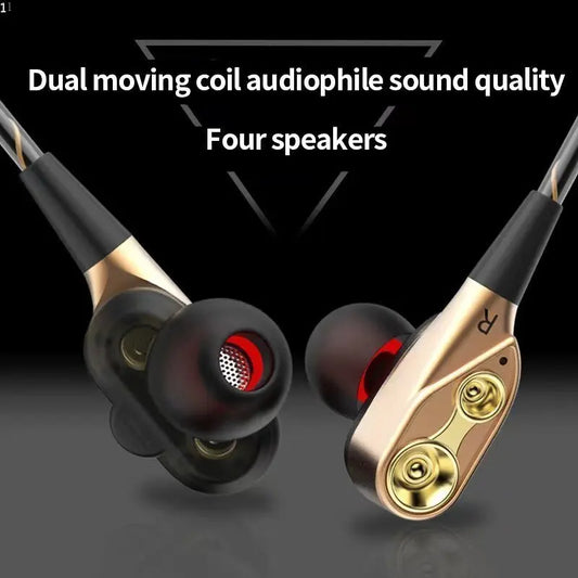 Fones de ouvido de bobina dupla explosiva com subwoofer intra-auricular, fones de ouvido de alta fidelidade com controle de fio e som chocante 