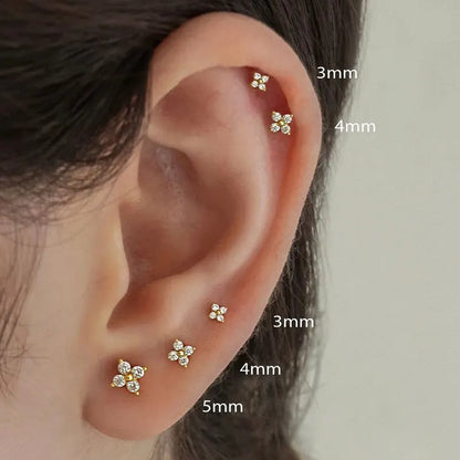 Exquisite Small Round Cubic Zirconia Flower Shape Stud Gold Color Earring for Women Simple Party Wedding Fashion Jewelry Leedoar