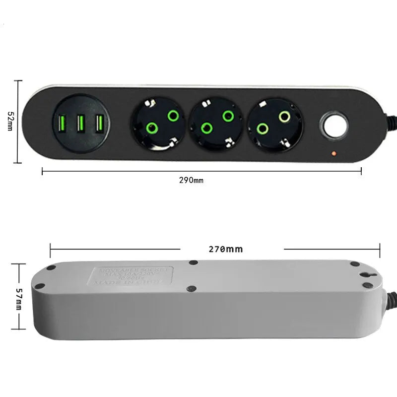 Cabo de extensão de tomada de régua de energia plugue da UE 3 USB carregamento 2M 3M 5M cabo de alimentação adaptador de carregamento de parede adequado 