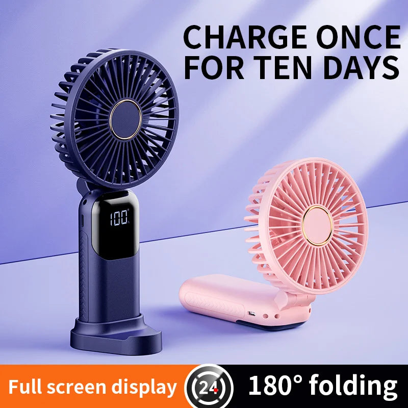 F01 Portable Fan, Battery Operated Fan, 5 Speeds Personal Fan with Base, Digital Display, 180° Ajustable Lash Fan Makeup Fan Leedoar