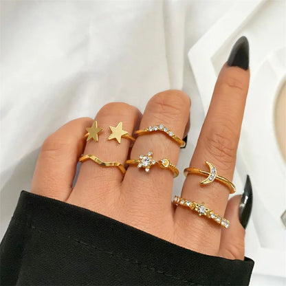 FNIO Fashion Crystal Leaves Rings for Women Girl Butterfly Flower Rings Set Birthday Gifts Jewelry Leedoar