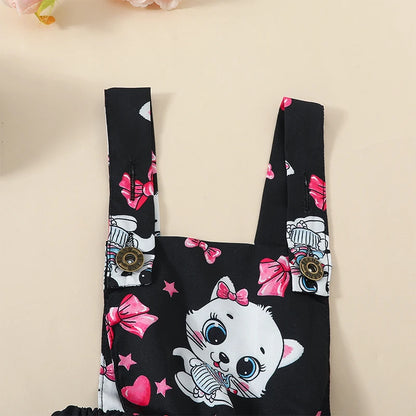FOCUSNORM 3pcs Infant Baby Girls Clothes Set 0-18M Animal Print Short Sleeve Romper with Suspender Dress and Headband Leedoar