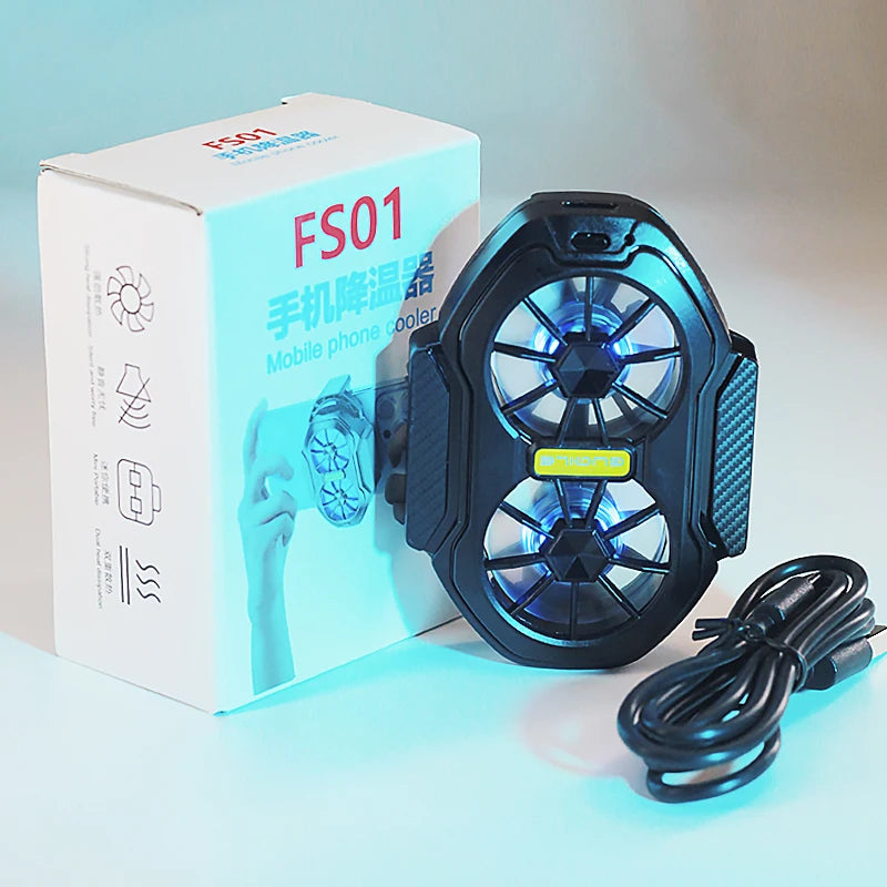 FS01 Dual Fan Recarregável Celular Cooler, Longa Duração, Resfriamento Mais Forte, Resfriamento a Ar