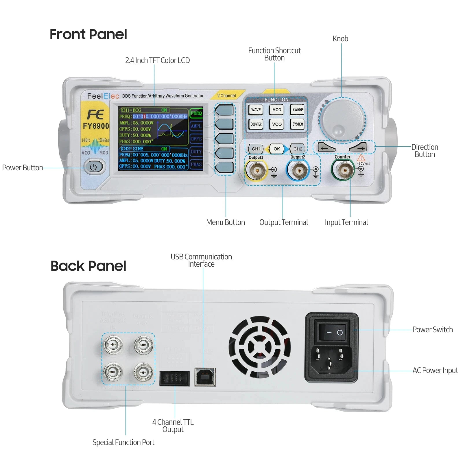 FY6900 100MHz Function Signal Generator DDS Dual-channel Function Signal/Arbitrary Waveform Generator Pulse Signal Source Leedoar