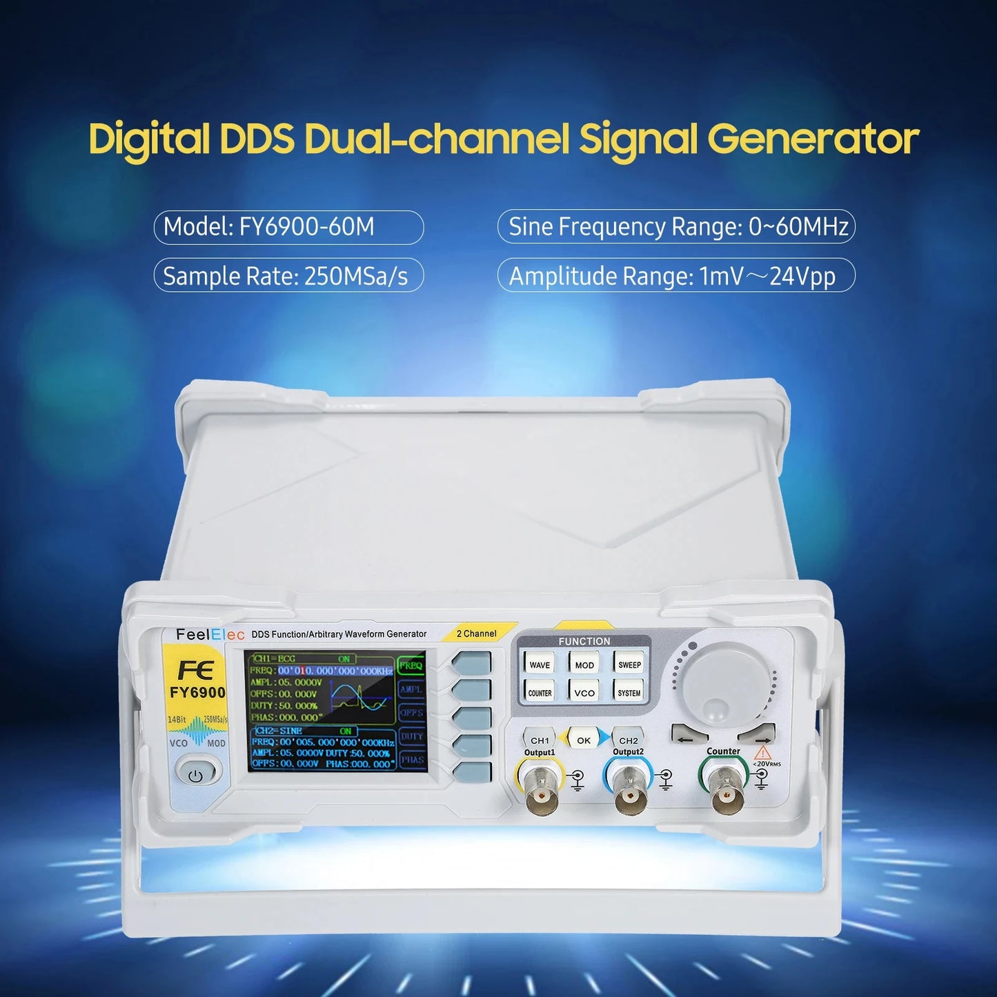 FY6900 100MHz Function Signal Generator DDS Dual-channel Function Signal/Arbitrary Waveform Generator Pulse Signal Source Leedoar