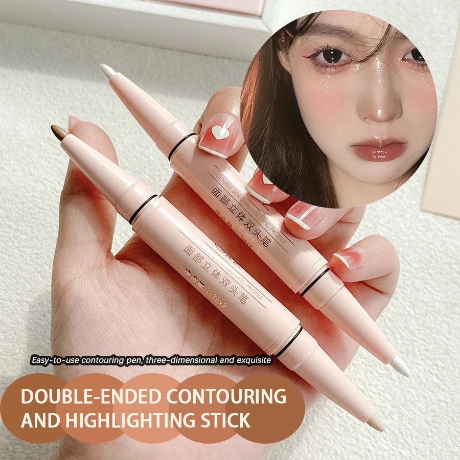 Facial Contour Three Dimensional Double Headed Pen Pearl Eyeshadow Stick Matte Concealer Pen Waterproof And Durable Leedoar