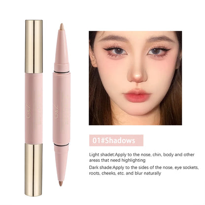 Facial Contour Three Dimensional Double Headed Pen Pearl Eyeshadow Stick Matte Concealer Pen Waterproof And Durable Leedoar