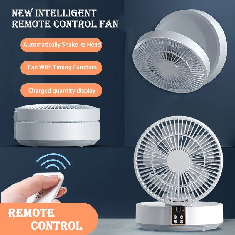 Fan With Remote Control Portable Wall-Hanging Rechargeable Usb Electric Folding Fan Nightlight Air Cooler Household Leedoar