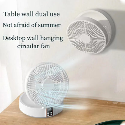 Fan With Remote Control Portable Wall-Hanging Rechargeable Usb Electric Folding Fan Nightlight Air Cooler Household Leedoar