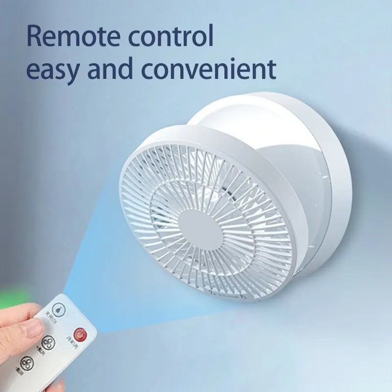 Fan With Remote Control Portable Wall-Hanging Rechargeable Usb Electric Folding Fan Nightlight Air Cooler Household Leedoar