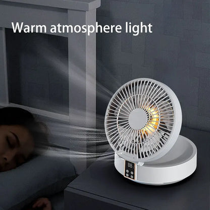 Fan With Remote Control Portable Wall-Hanging Rechargeable Usb Electric Folding Fan Nightlight Air Cooler Household Leedoar