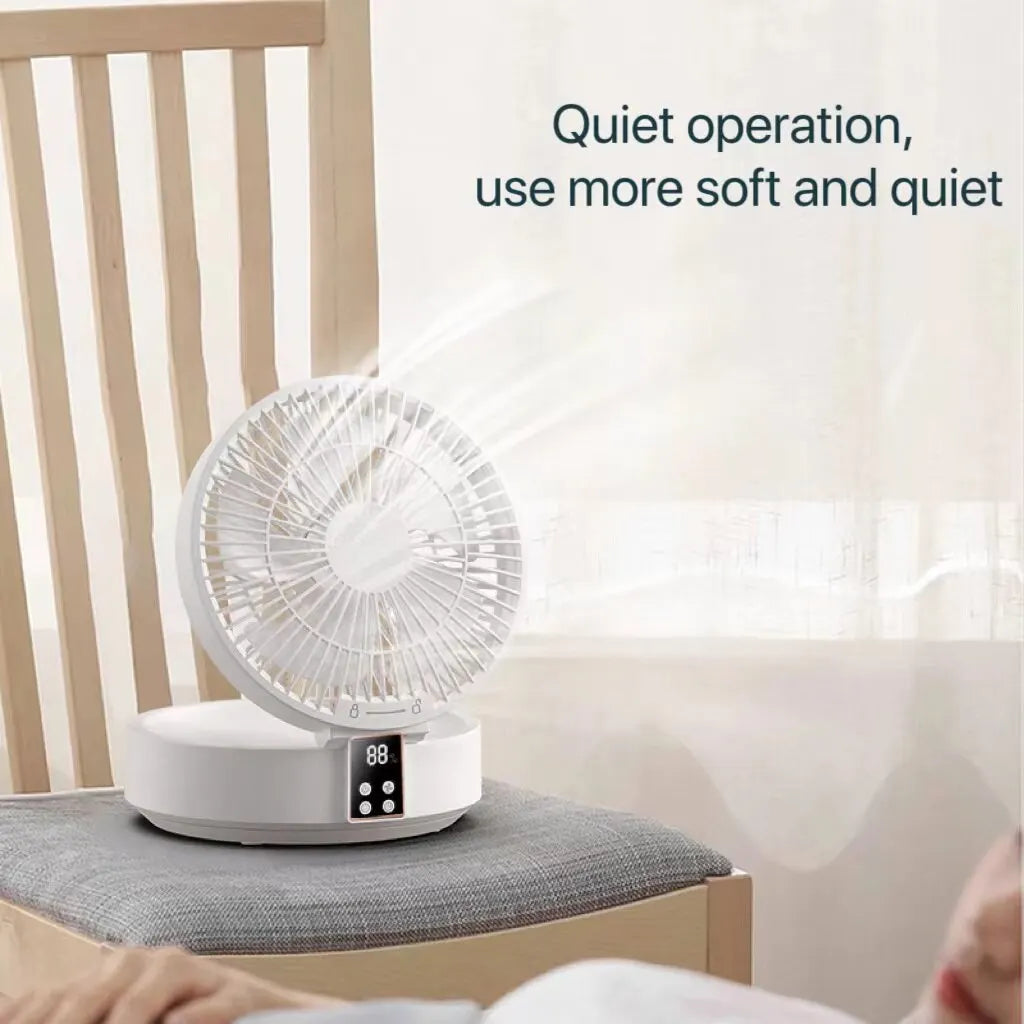 Fan With Remote Control Portable Wall-Hanging Rechargeable Usb Electric Folding Fan Nightlight Air Cooler Household Leedoar