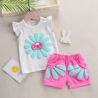 Fashion Baby girls Clothes Sets Summer Newborn cotton out Tops+Jeans 2Pcs Suits For Bebe Girls Infant Clothing Outfits Leedoar