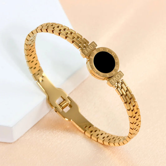 Pulsera de moda para mujer, pulsera de acero inoxidable acrílico negro para parejas, números romanos tallados, regalo para niña, joyería popular