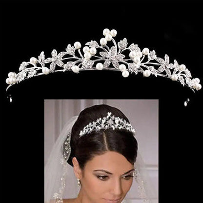 Fashion Crystal Pearl Bridal Crown Tiaras Diadem Tiaras for Women Bride Wedding Hair Accessories Princess Crown Headdress