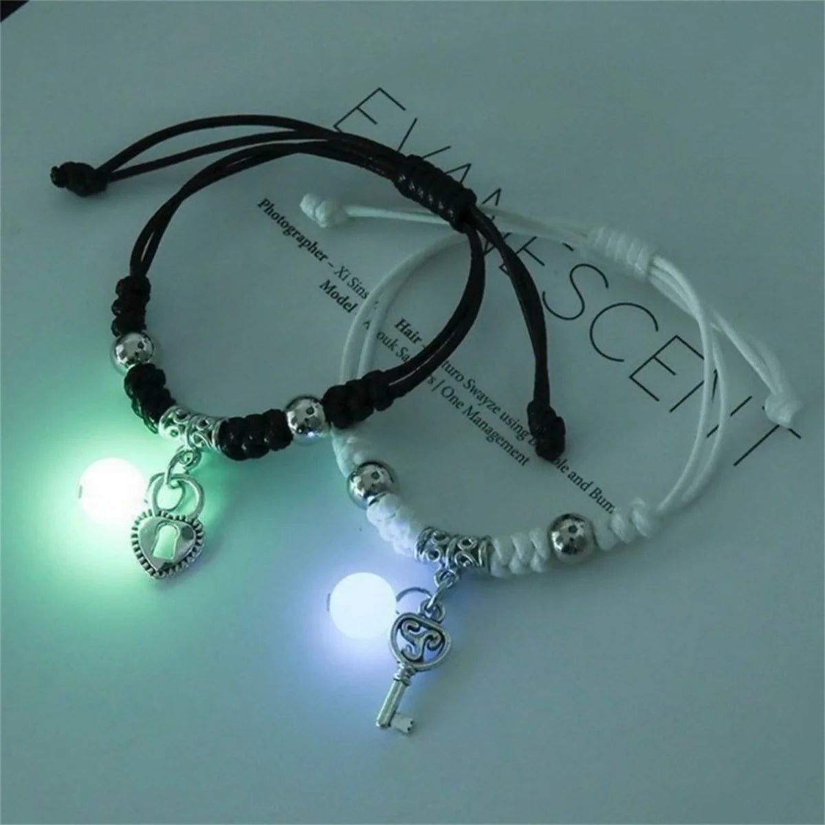 Fashion Luminous Beads Star Couple Bracelet For Women Men Charm Cat Flower Heart Key Lock Cross Matching Friend Bracelet Jewelry Leedoar