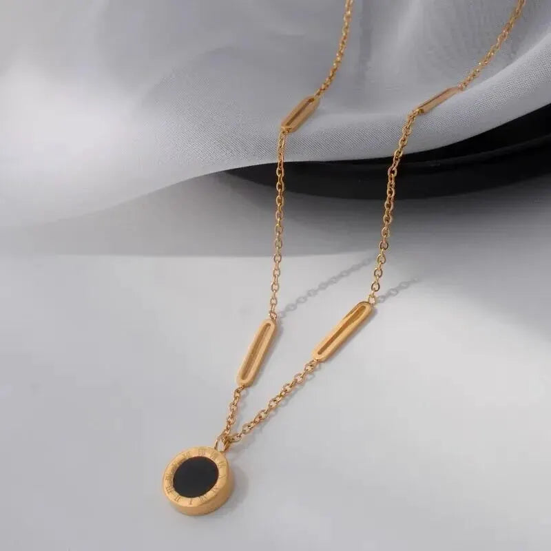 Fashion Roman Digital Wafer Pendant Necklace Stainless Steel Party Jewelry for Women Sexy Choker Leedoar