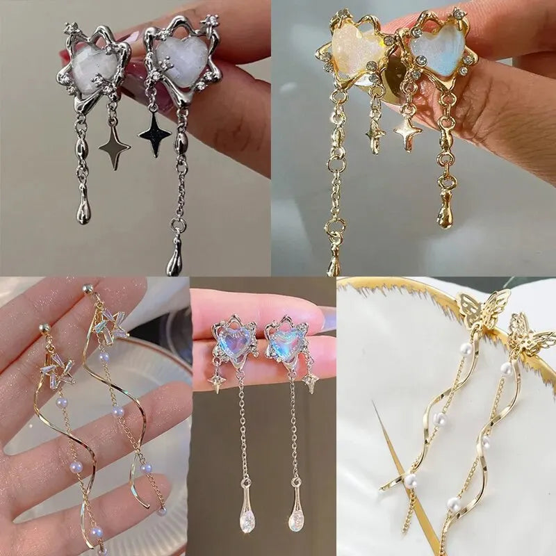 Fashionable Long Earrings with Diamond Leaves and Tassels Elegant Temperament Premium Earrings Leedoar