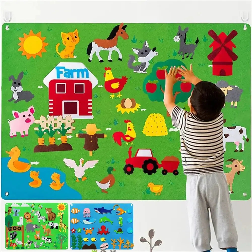 Histórias de quadro de feltro Conjunto Montessori Oceano Fazenda Animal Família Educação pré-escolar interativa Aprendizagem precoce Brinquedos para crianças pequenas 