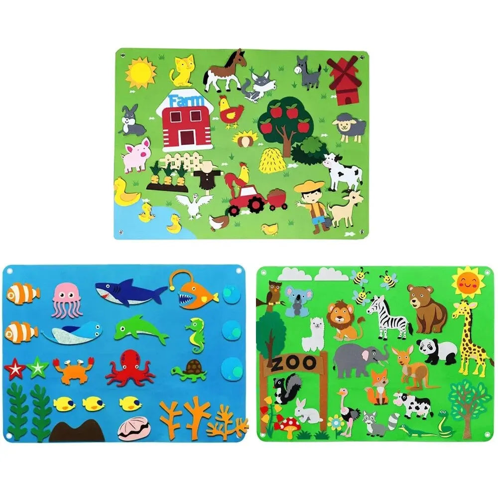 Histórias de quadro de feltro Conjunto Montessori Oceano Fazenda Animal Família Educação pré-escolar interativa Aprendizagem precoce Brinquedos para crianças pequenas 