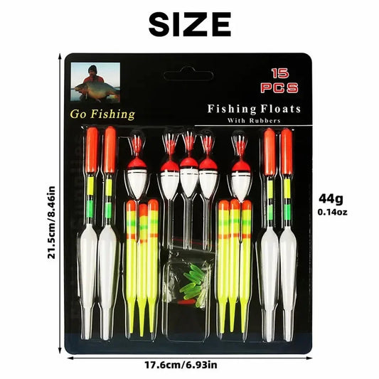 Conjunto de bóias de pesca 15 peças bóia vertical profissional com bastão luminoso isca multifuncional bóia equipamento de pesca para pesca de carpa