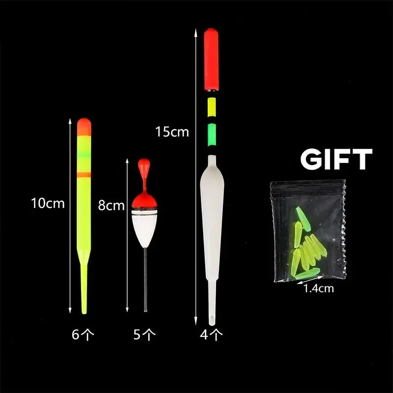 Fishing Float Set 15pc Professional Vertical Buoy With Glow Stick Multifunction Lure Float Fishing Tackle For Carp Fishing Pesca Leedoar