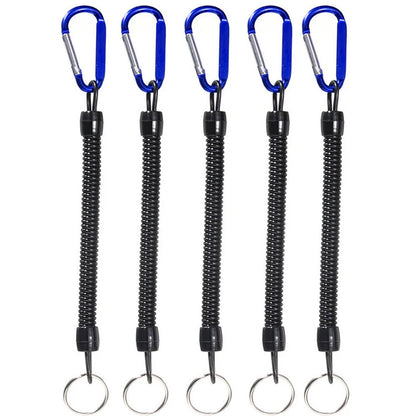 Cordões de pesca 5 peças Corda elástica retrátil tática com mosquetão para acampamento, chaveiro anti-perda de telefone, corda de pesca 