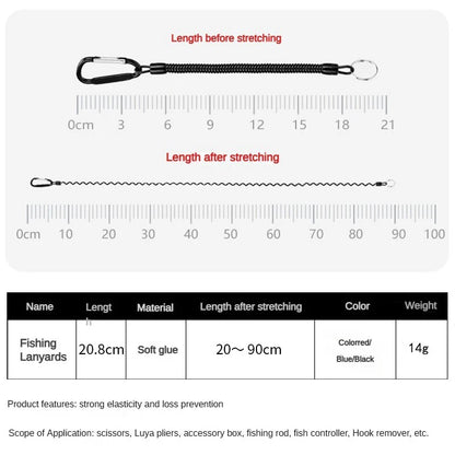 Cordões de pesca 5 peças Corda elástica retrátil tática com mosquetão para acampamento, chaveiro anti-perda de telefone, corda de pesca 