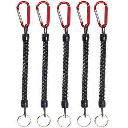 Cordões de pesca 5 peças Corda elástica retrátil tática com mosquetão para acampamento, chaveiro anti-perda de telefone, corda de pesca 