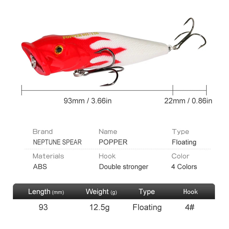 Isca de pesca 12,5g 93mm Popper flutuante Artificial Wobbler Hard Bait com anzol para lúcios Perch Winter Swimbait Trolling Crankbait 