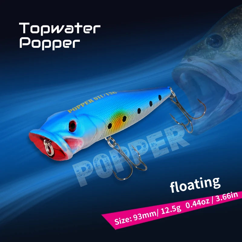 Isca de pesca 12,5g 93mm Popper flutuante Artificial Wobbler Hard Bait com anzol para lúcios Perch Winter Swimbait Trolling Crankbait 