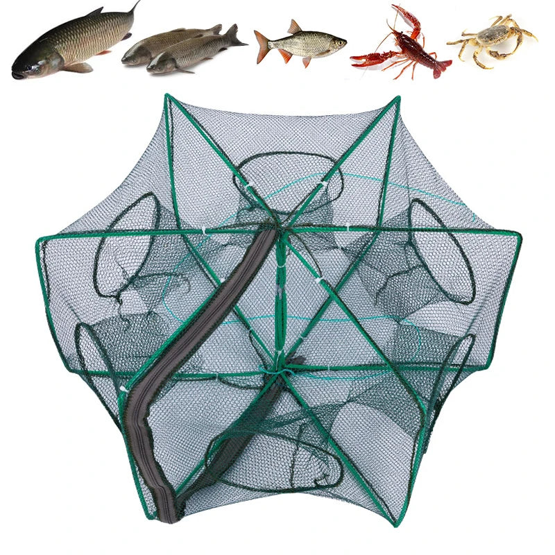 Fishing Net Mesh Folded Hexagon Octagon 6 Holes Fish Shrimp Automatic Trap Crayfish Catcher Fish Network Baits Cast Mesh Trap Leedoar