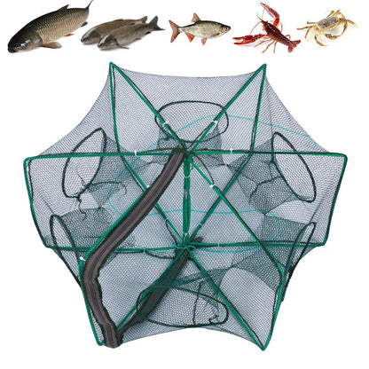 Fishing Net Mesh Folded Hexagon Octagon 6 Holes Fish Shrimp Automatic Trap Crayfish Catcher Fish Network Baits Cast Mesh Trap Leedoar