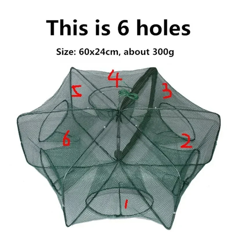 Fishing Net Mesh Folded Hexagon Octagon 6 Holes Fish Shrimp Automatic Trap Crayfish Catcher Fish Network Baits Cast Mesh Trap Leedoar