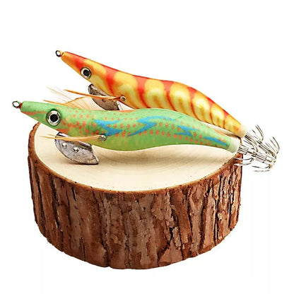 Fishing Wood Shrimp Luminous Squid Octopus Lure 10PCS 3.0 3D Eyes Fishing Lure Hard Bait Wobbler Squid Jig Lure with Bag Leedoar