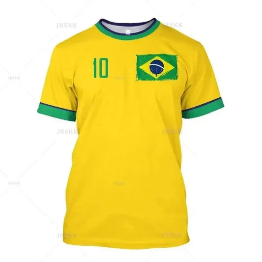 Camiseta de cinco estrellas de Brasil, camiseta de la selección brasileña de fútbol, ​​camiseta de manga corta con cuello redondo, ropa para niñas y niños, camisetas 