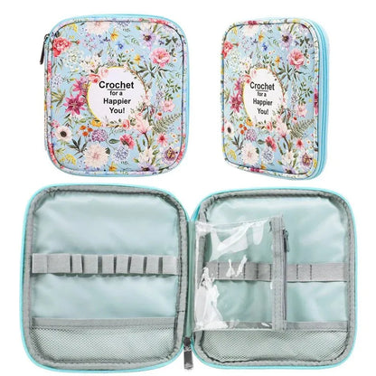 Floral Hand Knitting Kit, Crochet Hook Zip Waterproof Storage Bag, DIY Printing Storage Bag, Jumper Needle Set Storage Bag Leedoar