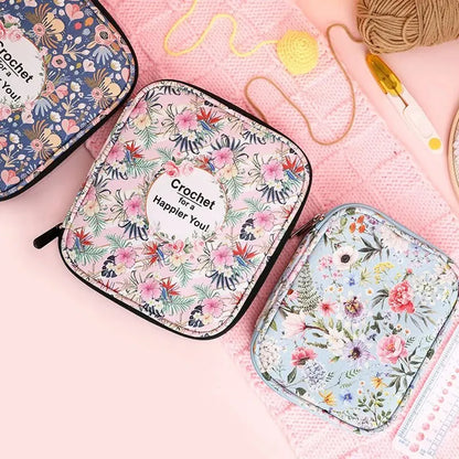 Floral Hand Knitting Kit, Crochet Hook Zip Waterproof Storage Bag, DIY Printing Storage Bag, Jumper Needle Set Storage Bag Leedoar